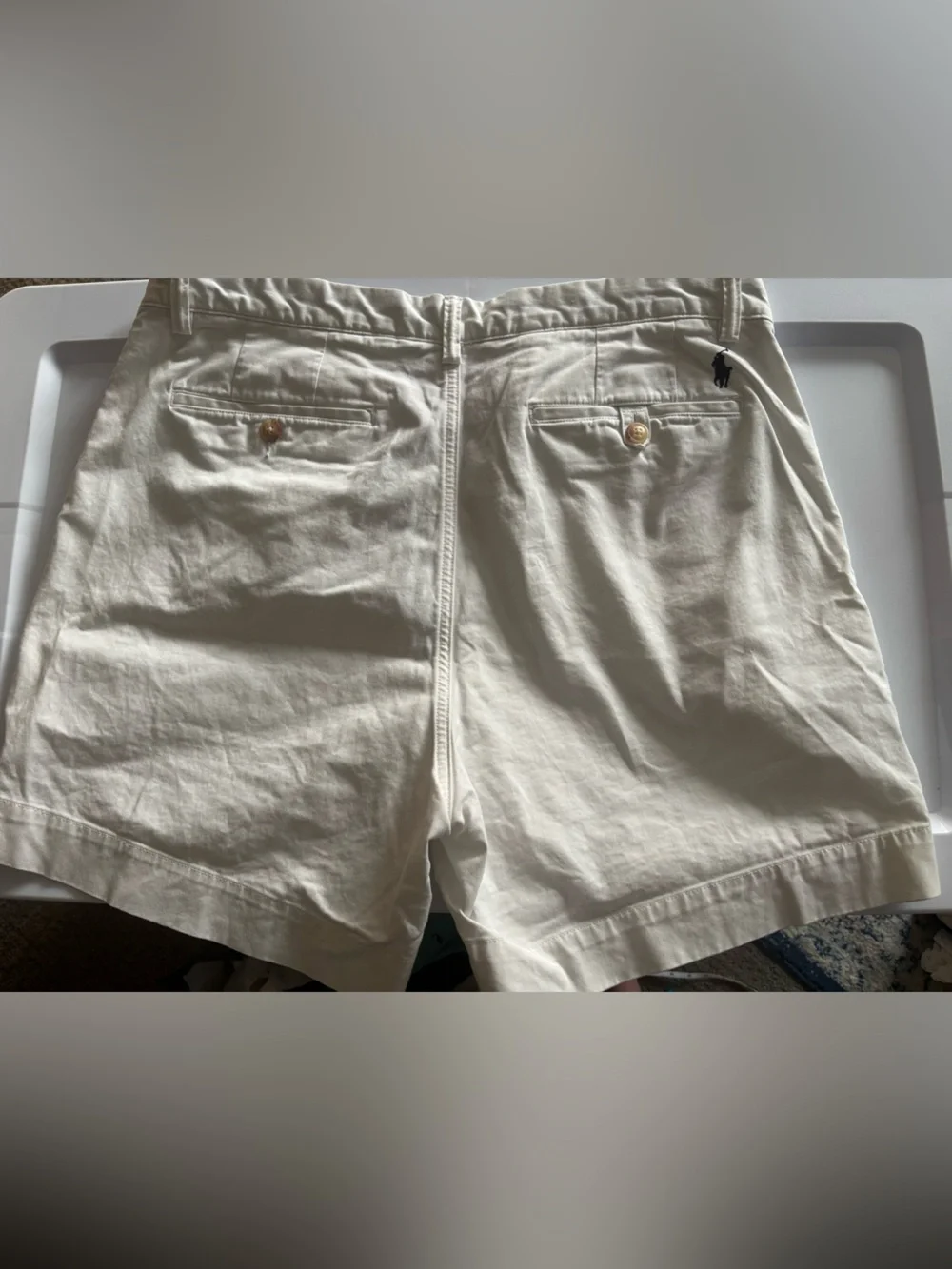 Ralph Lauren White Cotton Twill Chino Shorts Flat Front Stretch Classic Fit 35